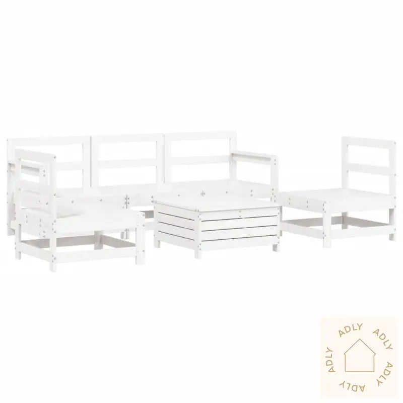 Hagesofasett 6 Deler Hvit Heltre Furu
