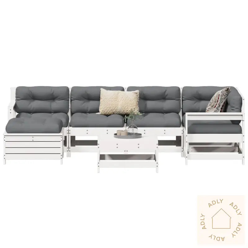 Hagesofasett 7 Deler Hvit Heltre Furu