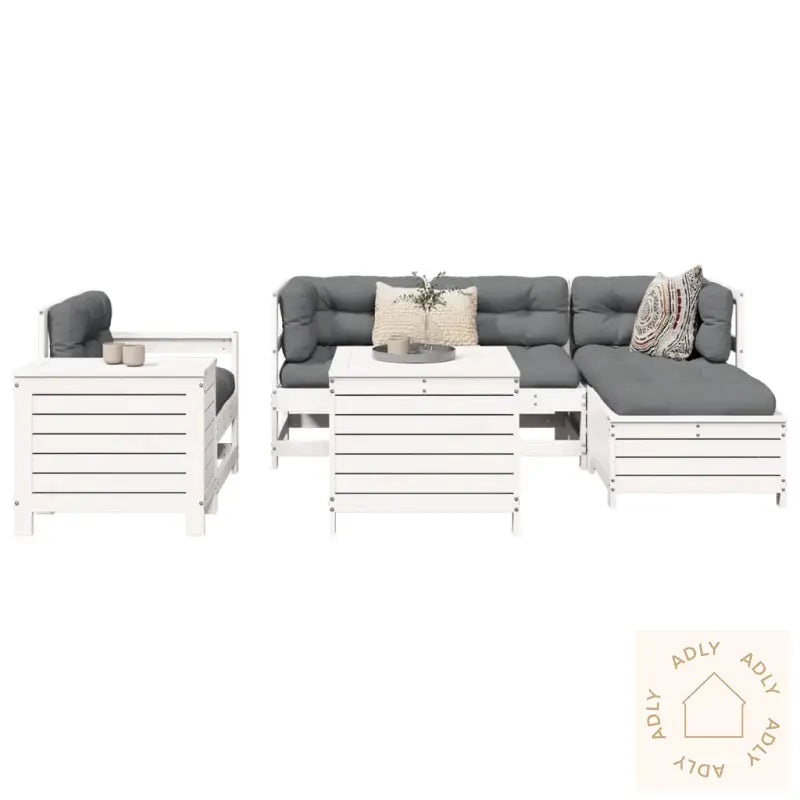 Hagesofasett 7 Deler Hvit Heltre Furu