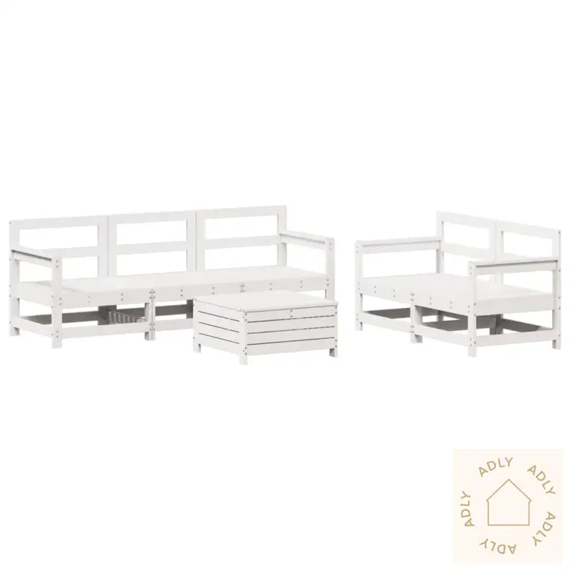 Hagesofasett 6 Deler Hvit Heltre Furu