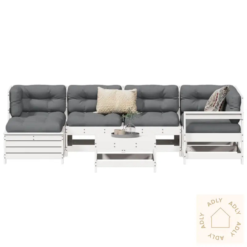 Hagesofasett 7 Deler Hvit Heltre Furu