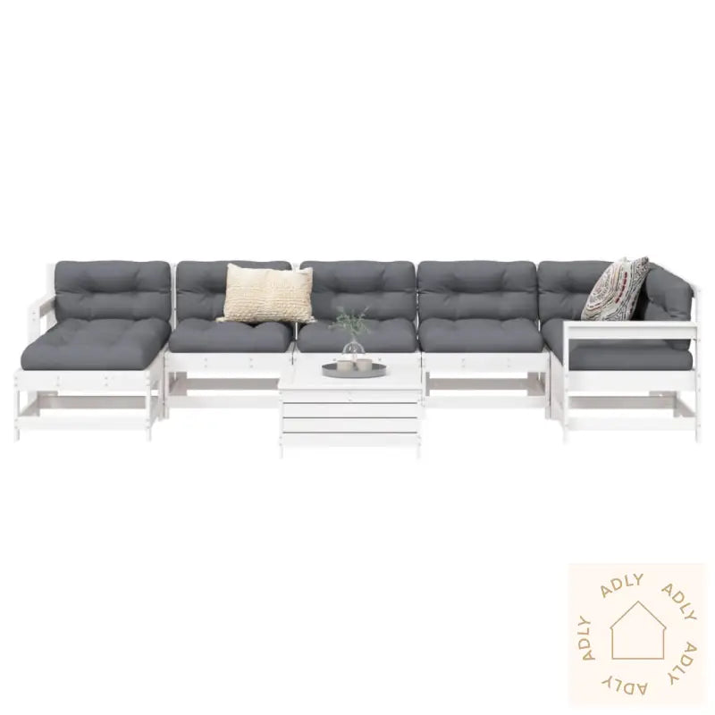 Hagesofasett 8 Deler Hvit Heltre Furu