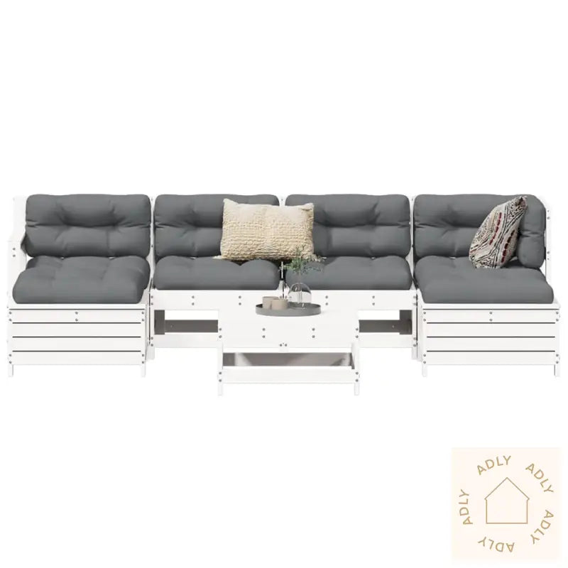 Hagesofasett 7 Deler Hvit Heltre Furu