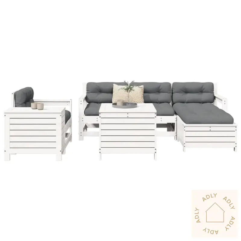 Hagesofasett 7 Deler Hvit Heltre Furu