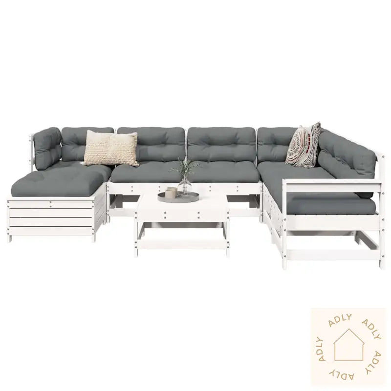 Hagesofasett 8 Deler Hvit Heltre Furu
