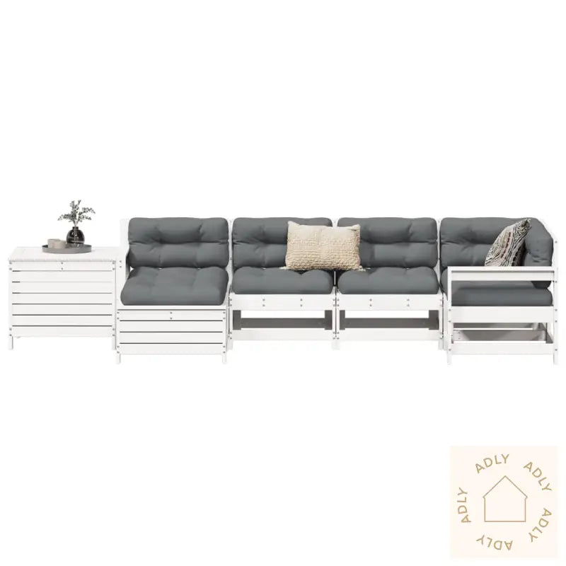 Hagesofasett 7 Deler Hvit Heltre Furu