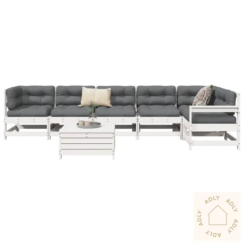 Hagesofasett 7 Deler Hvit Heltre Furu