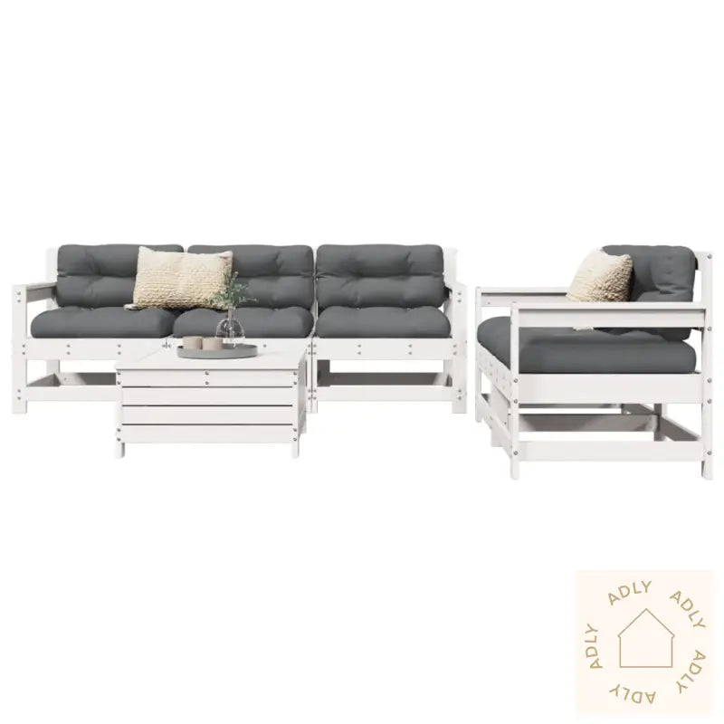 Hagesofasett 6 Deler Hvit Heltre Furu