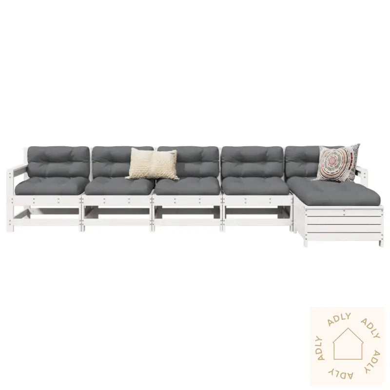 Hagesofasett 6 Deler Hvit Heltre Furu