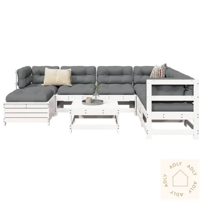 Hagesofasett 8 Deler Hvit Heltre Furu