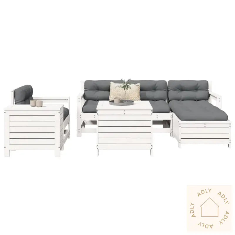 Hagesofasett 7 Deler Hvit Heltre Furu