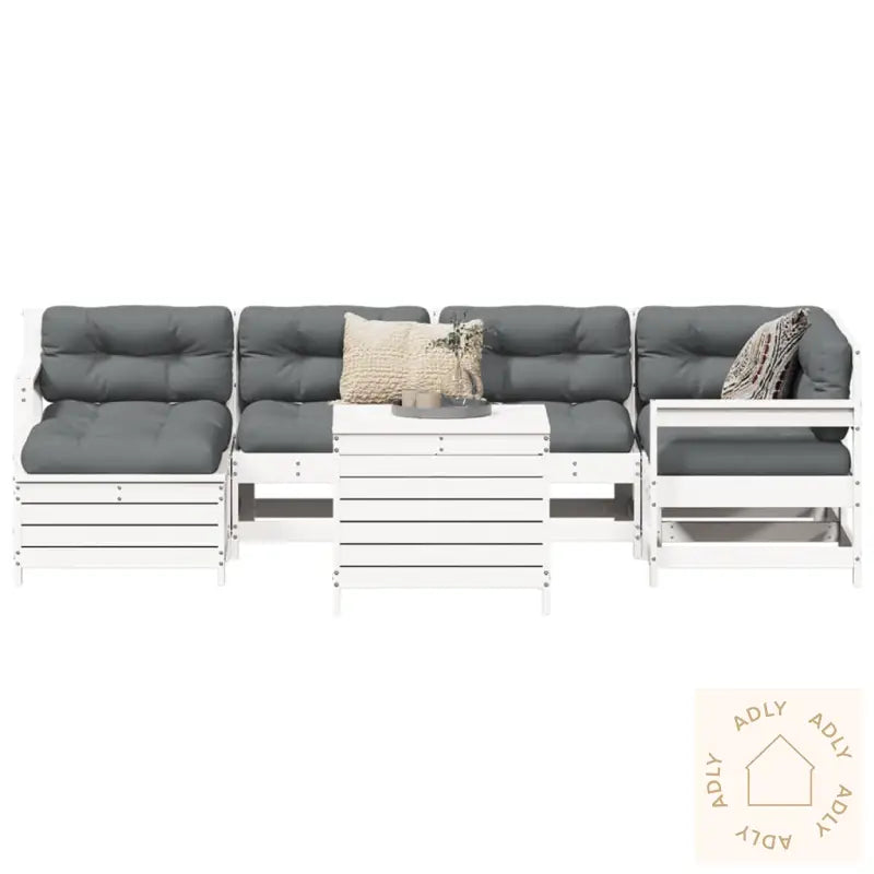 Hagesofasett 7 Deler Hvit Heltre Furu