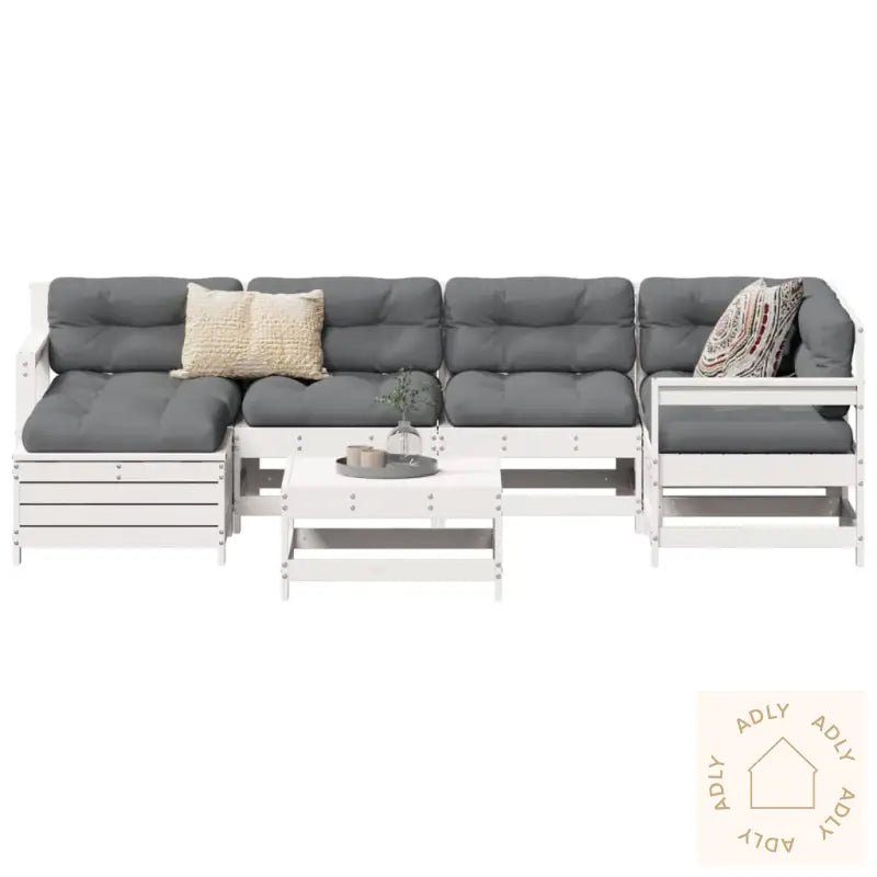 Hagesofasett 7 Deler Hvit Heltre Furu