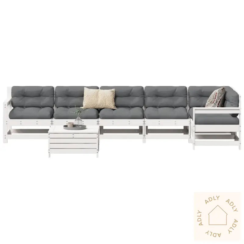 Hagesofasett 7 Deler Hvit Heltre Furu