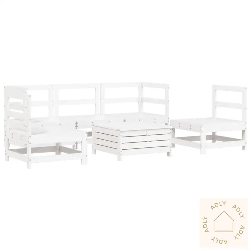Hagesofasett 6 Deler Hvit Heltre Furu