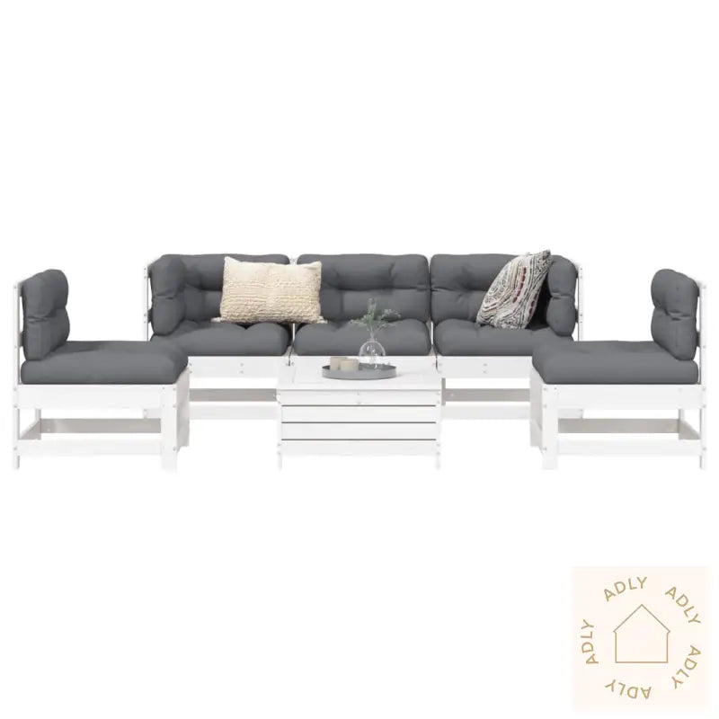 Hagesofasett 6 Deler Hvit Heltre Furu