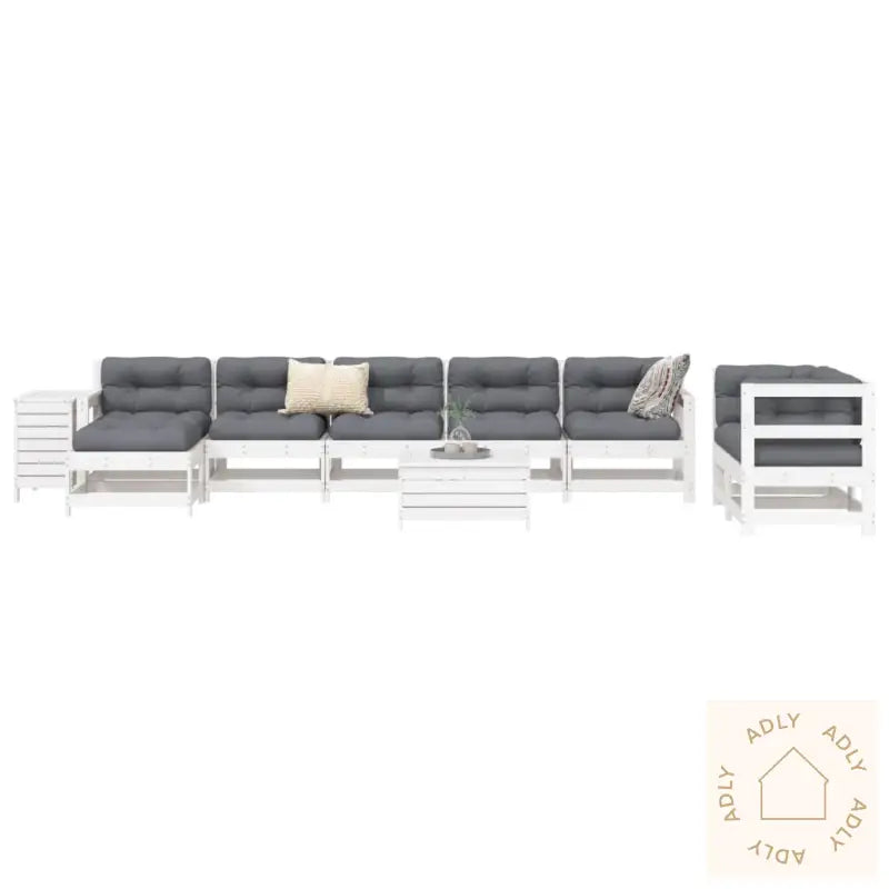 Hagesofasett 10 Deler Hvit Heltre Furu