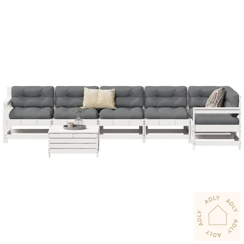 Hagesofasett 7 Deler Hvit Heltre Furu