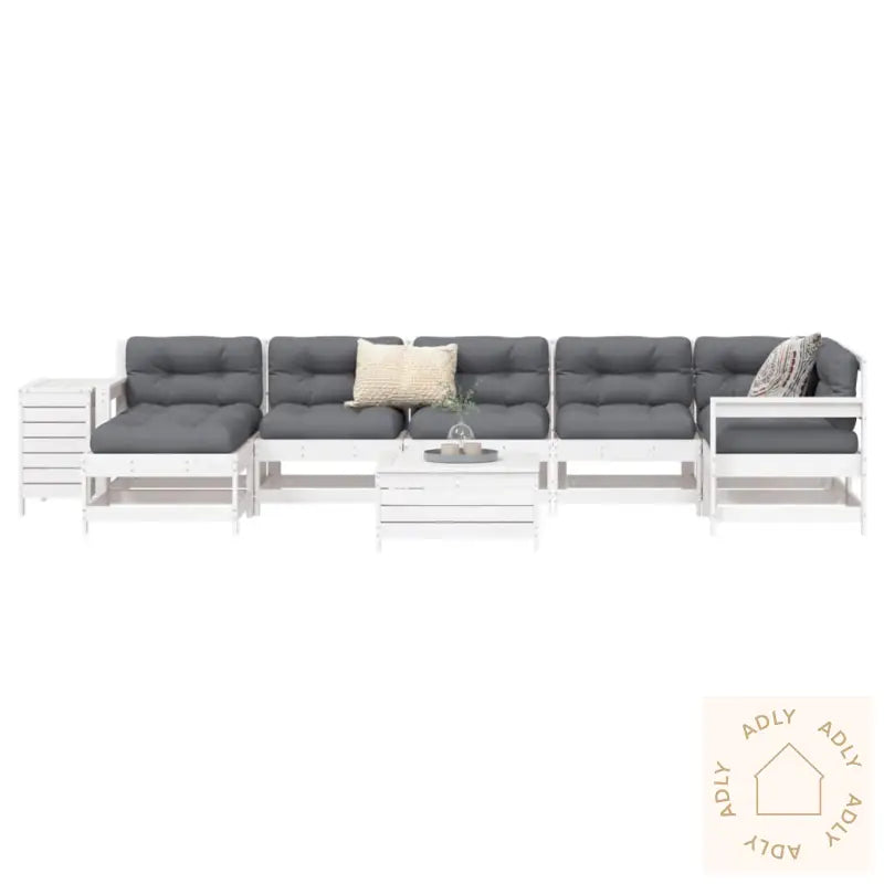 Hagesofasett 9 Deler Hvit Heltre Furu