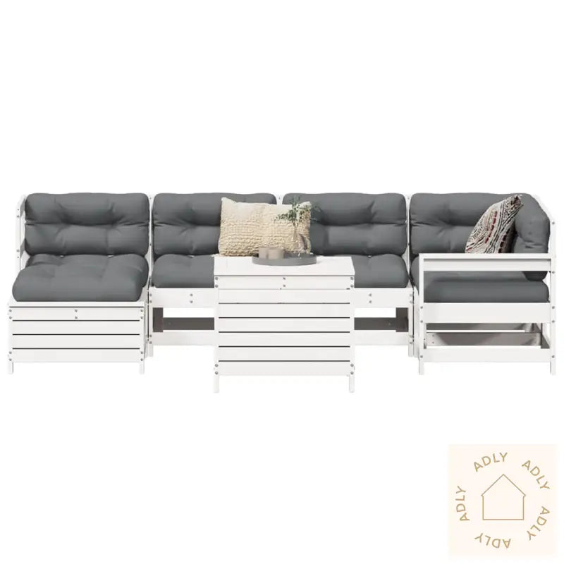 Hagesofasett 7 Deler Hvit Heltre Furu