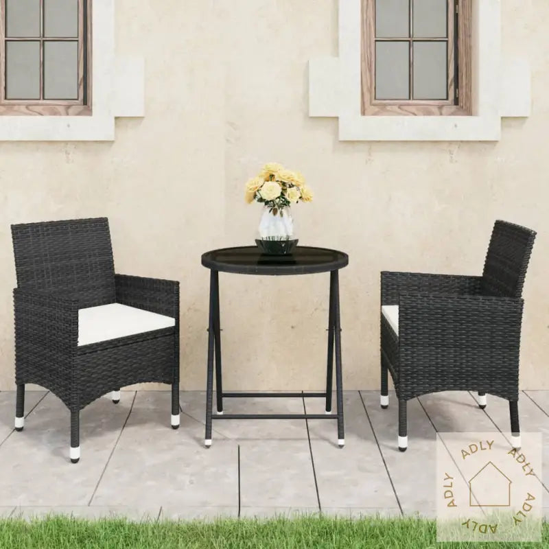 Hagebistrosett 3 Deler Polyrotting Og Herdet Glass Svart