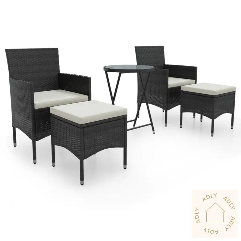 Hagebistrosett 5 Deler Polyrotting Og Herdet Glass Svart