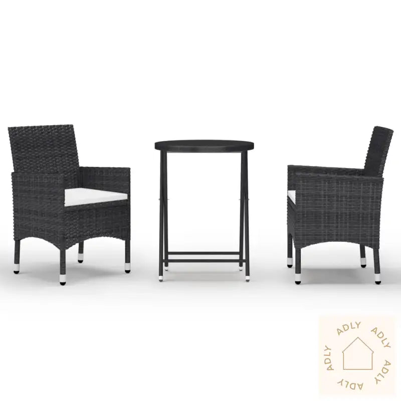 Hagebistrosett 3 Deler Polyrotting Og Herdet Glass Svart