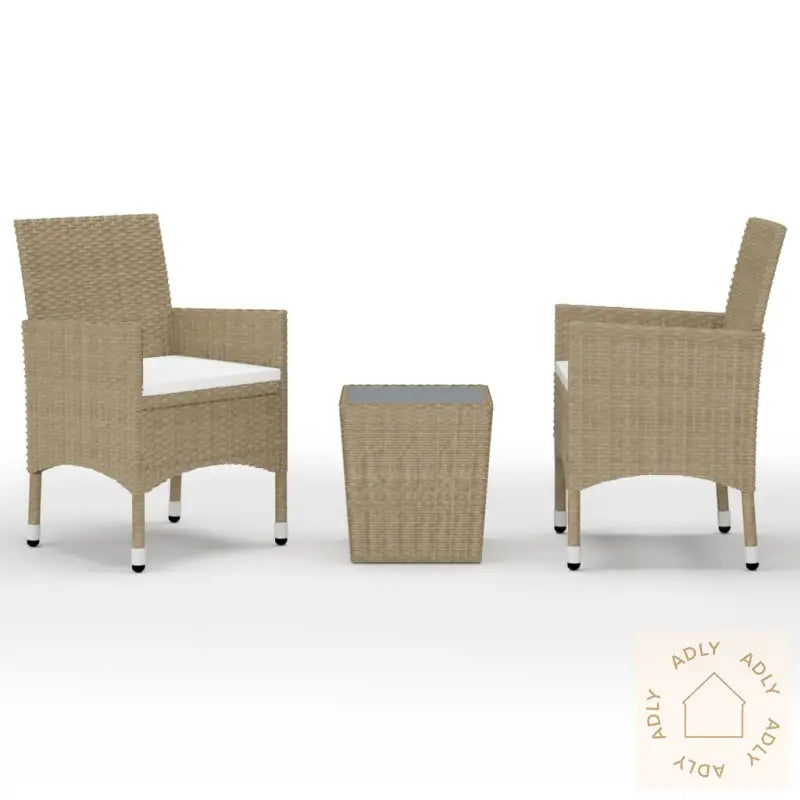 Bistrosett 3 Deler Polyrotting Og Herdet Glass Beige