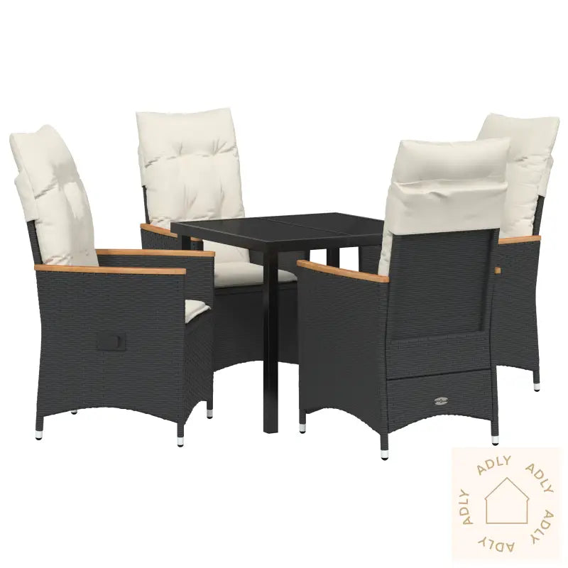 5 Delt Hage Spisebord Set Med Puter Svart Poly-Rotte