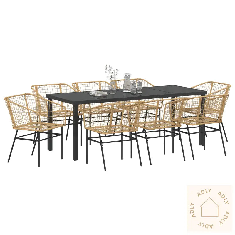 9 Delt Hage Spise Sett Brun Poly Rattan