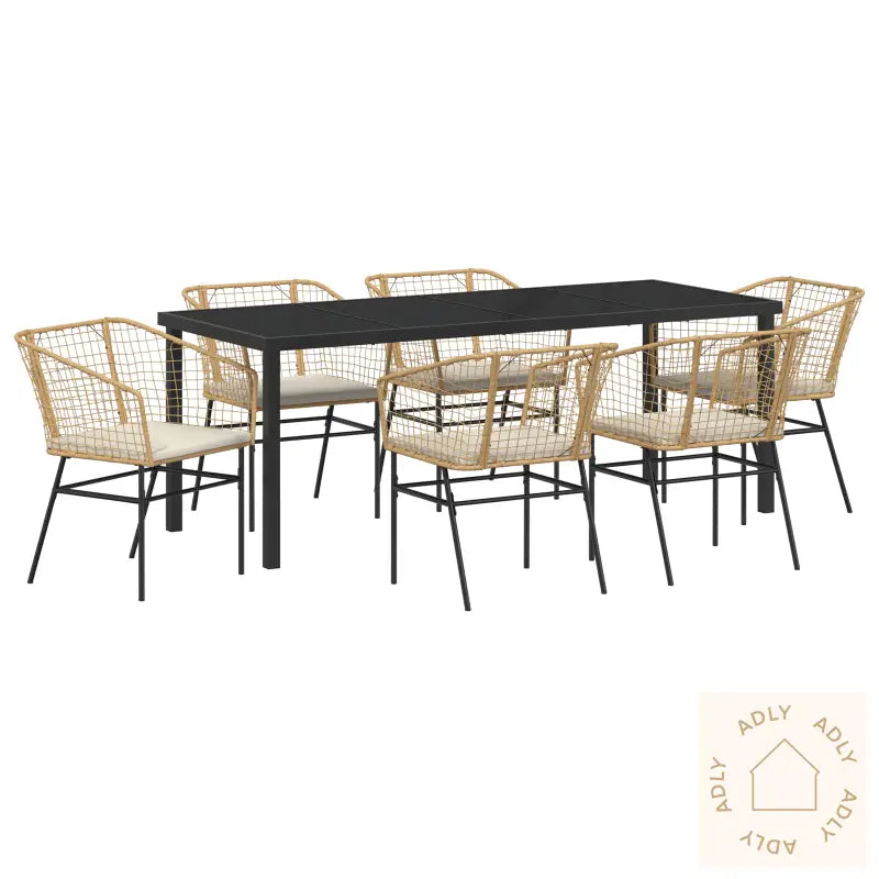 7 Delt Hagedining Sett Med Puter Brun Poly Rott