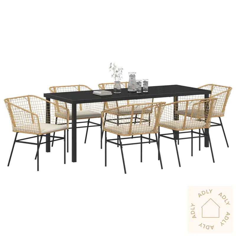 7 Delt Hagedining Sett Med Puter Brun Poly Rott