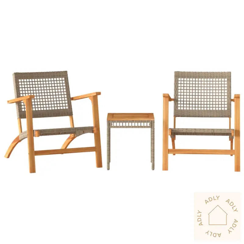 Bistrosett 3 Deler Beige Polyrotting Og Heltre Akasie