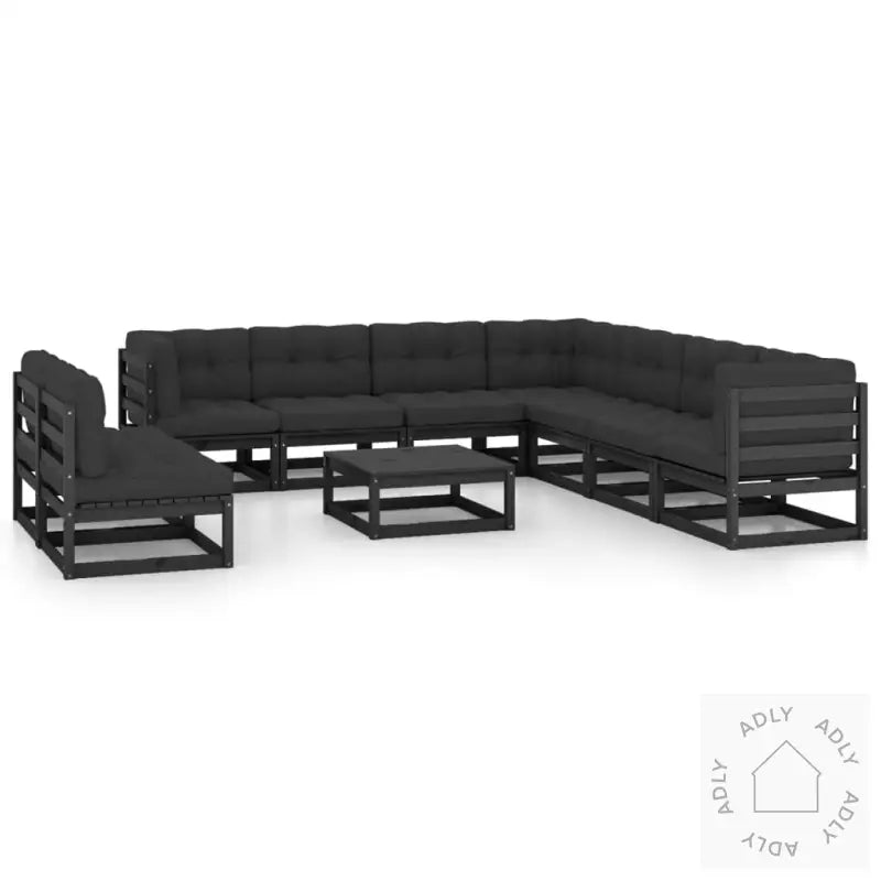 Hagesofagruppe Med Puter 10 Deler Svart Heltre Furu