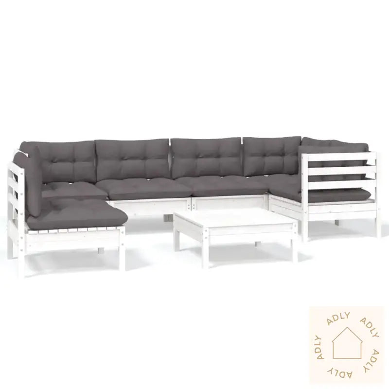 Hagesofagruppe Med Puter 7 Deler Furu Hvit