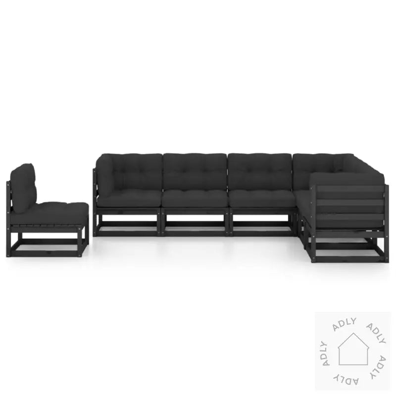 Hagesofagruppe Med Puter 7 Deler Svart Heltre Furu