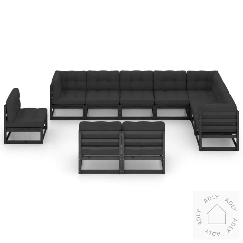 Hagesofagruppe Med Puter 10 Deler Svart Heltre Furu