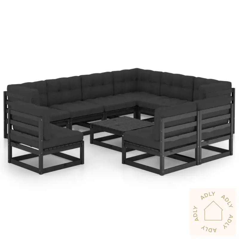 Hagesofagruppe Med Puter 10 Deler Svart Heltre Furu