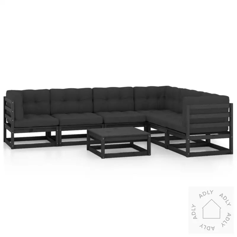 Hagesofagruppe Med Puter 7 Deler Svart Heltre Furu