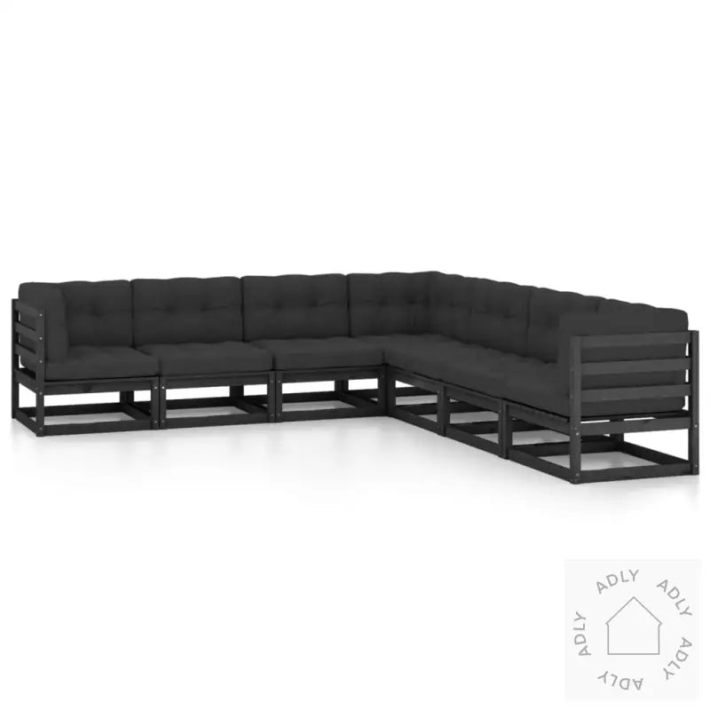 Hagesofagruppe Med Puter 7 Deler Svart Heltre Furu
