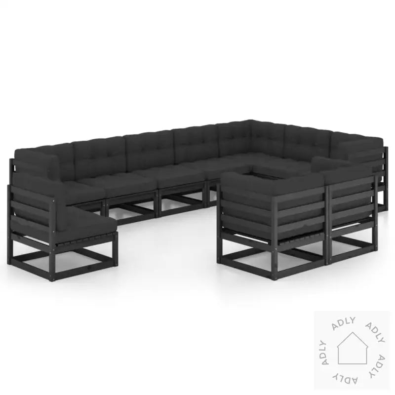 Hagesofagruppe Med Puter 10 Deler Svart Heltre Furu