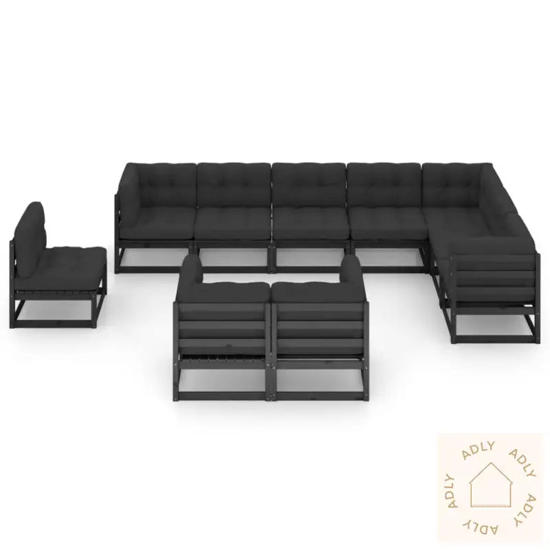 Hagesofagruppe Med Puter 10 Deler Svart Heltre Furu