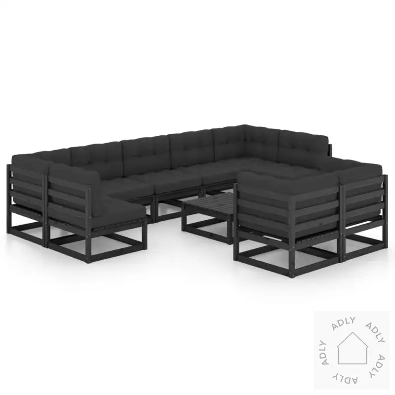 Hagesofagruppe Med Puter 10 Deler Svart Heltre Furu