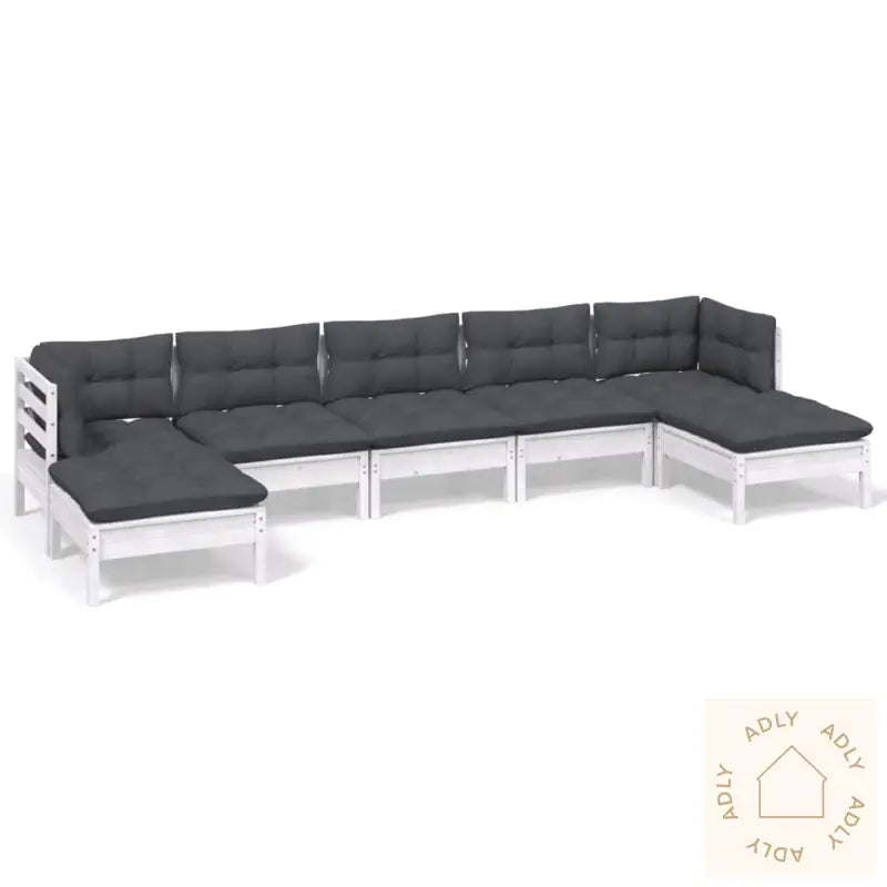 Hagesofagruppe Med Puter 7 Deler Furu Hvit