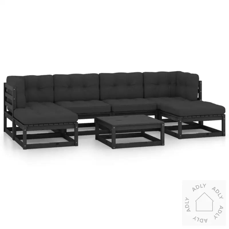 Hagesofagruppe Med Puter 7 Deler Svart Heltre Furu