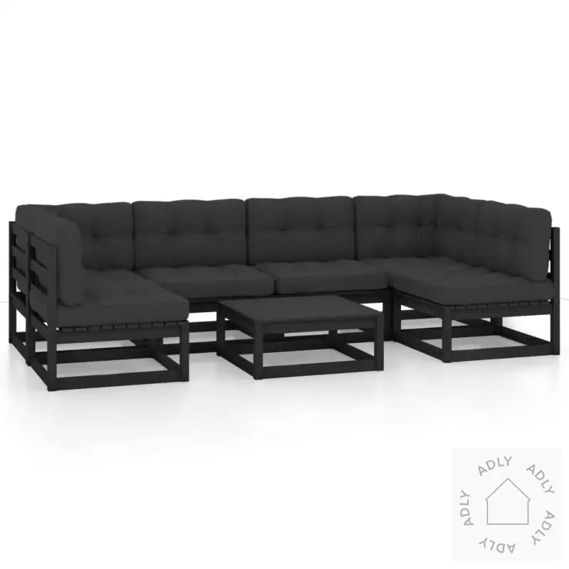 Hagesofagruppe Med Puter 7 Deler Svart Heltre Furu