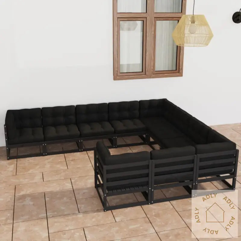 Hagesofagruppe Med Puter 10 Deler Svart Heltre Furu