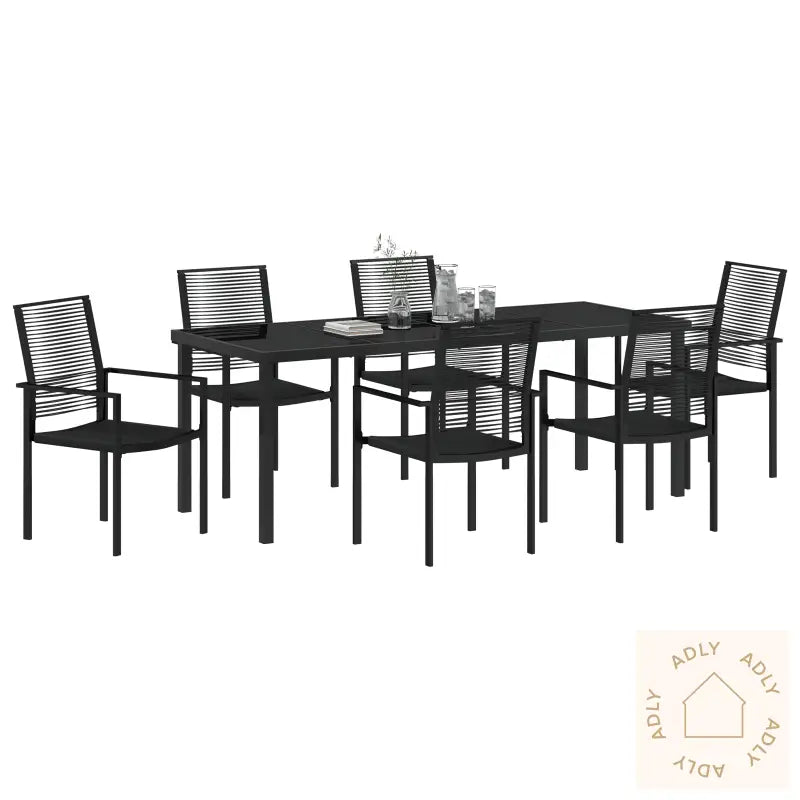 7-Delte Hage Spisesett Svart Pvc Rattan