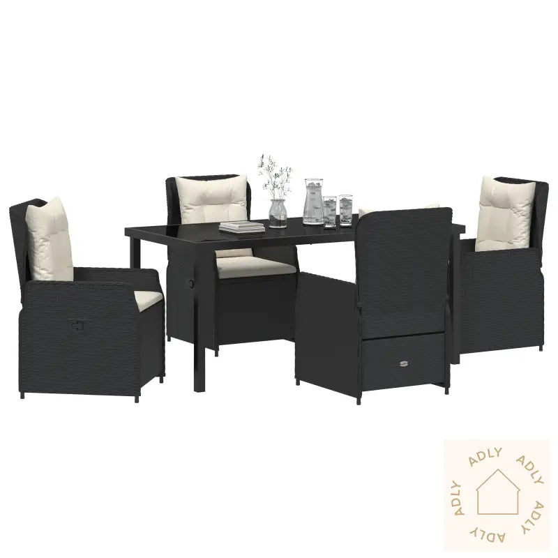5-Delt Hage Spisegruppe Svart Poly Rattan