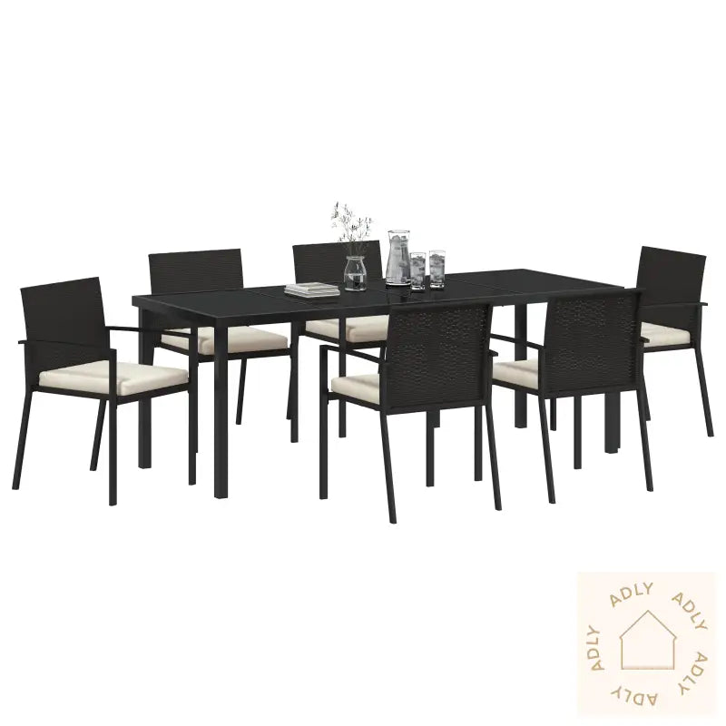 7-Delt Hage Spisebordsett Svart Poly Rattan